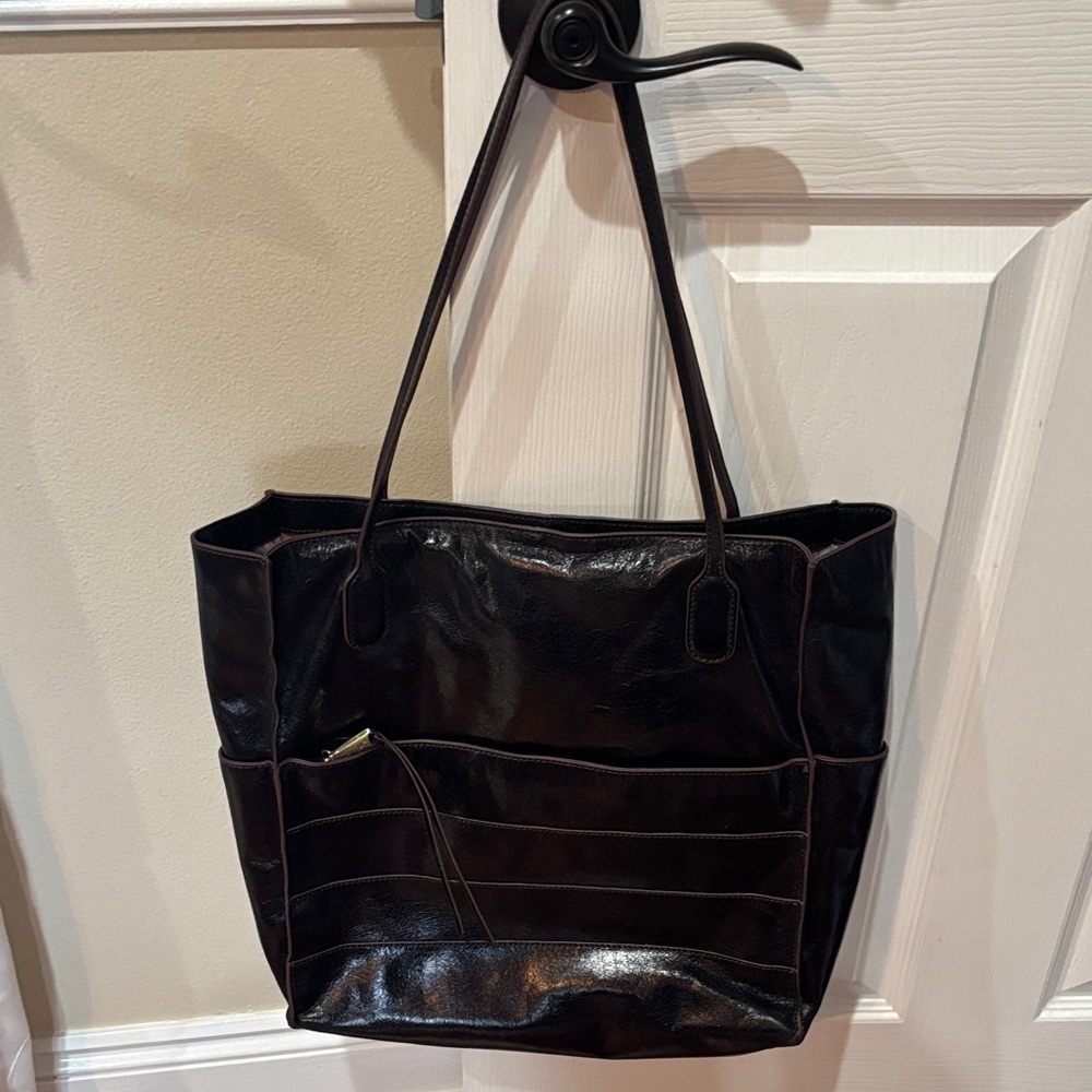 HOBO Shiny Black Leather Tote